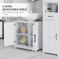White sink storage cabinet with barn doors and adjustable 3-level open shelves