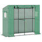 Small walk-in greenhouse with green UV PE cover and black metal frame