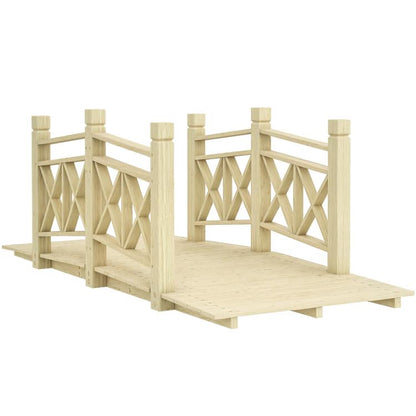 Wooden garden bridge footbridge with slatted railings and diamond lattice panels