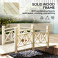 Wooden garden bridge footbridge with solid wood frame and varnished deck boards