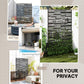 Black metal privacy screen for outdoor use with horizontal geometric slats