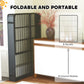Foldable black metal dog playpen shown folded, with 8-panels inset view