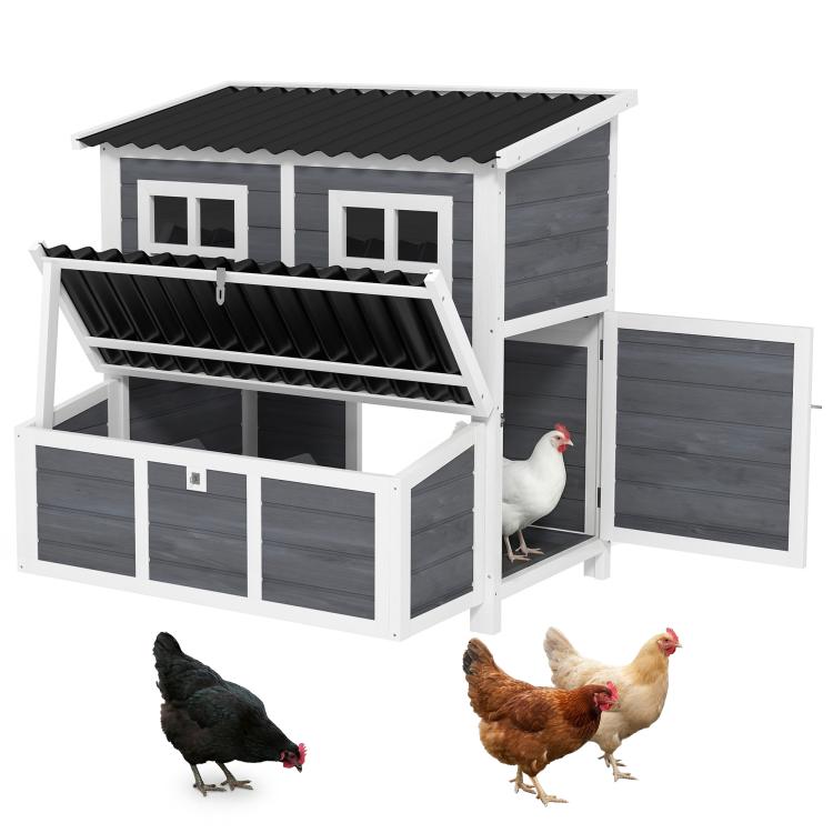 Wooden Chicken Coop with Nesting Box, Pull-Out Tray, Waterproof Roof, 39 inch Chicken House for 2-4 Chickens, Rabbits