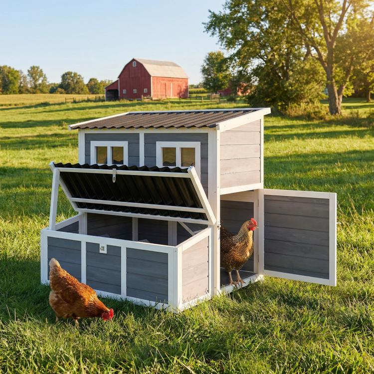 Wooden Chicken Coop with Nesting Box, Pull-Out Tray, Waterproof Roof, 39 inch Chicken House for 2-4 Chickens, Rabbits