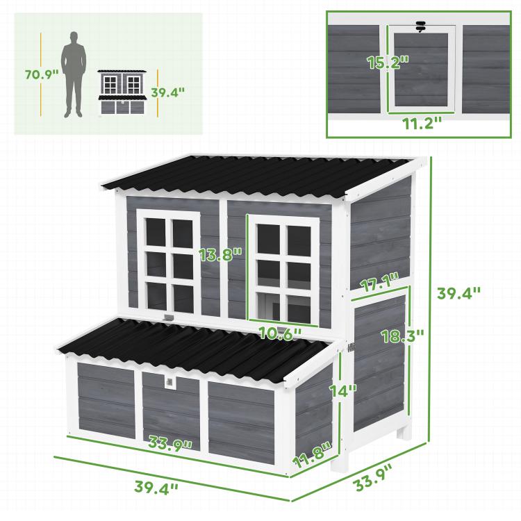 Wooden Chicken Coop with Nesting Box, Pull-Out Tray, Waterproof Roof, 39 inch Chicken House for 2-4 Chickens, Rabbits