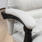 Close-up of light gray reclining chair armrest and padded seat for massage comfort