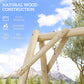 Natural wood A-frame swing stand close-up of diagonal braces and chain hardware