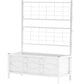 White raised planter bed with trellis back panel and front planter box