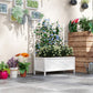 White raised garden bed planter with trellis and embossed front panel