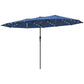 Blue outdoor sun umbrella with LED lights, double canopy, and upright center pole