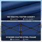 Blue canopy fabric with powder-coated steel frame, close-up view