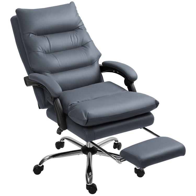 Dark gray heated reclining massage office chair with footrest and swivel wheels