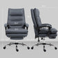 Dark gray reclining office chair with adjustable seat height shown by size diagram