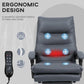 Dark gray heated massage chair with glowing vibration pads and handheld remote control