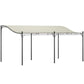 Cream white pergola canopy underside with black metal frame and hanging scroll brackets