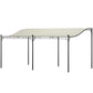 Wall-mounted pergola canopy with cream-white fabric and black metal side posts