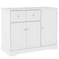 White cat litter box enclosure with four doors and two upper drawer fronts