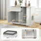 White cat litter box enclosure with dimensions layout and open interior compartments