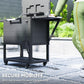 Black rolling outdoor cooler cart with two-wheel brakes and open side prep bar.
