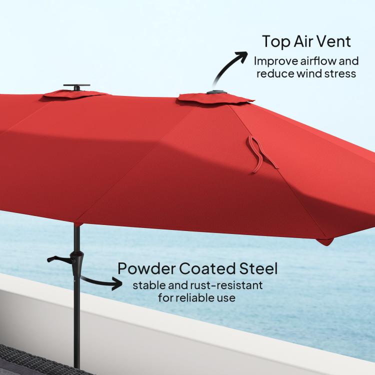 Wine red umbrella with top air vent and powder-coated steel pole