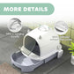 Covered cat litter box with carrying handle, scoop tool, and drawer front design