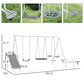 Kids swing set with slide and multiple swings, shown with size measurements