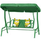 Kids patio swing chair with adjustable canopy and two-seat cushion, dark green metal frame