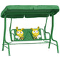 Dark green kids swing chair with adjustable canopy and bug-themed bench seat