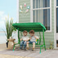Dark green kids patio swing chair with adjustable canopy, two-seat cushion with safety belt area