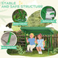 Dark green kids patio swing chair with adjustable canopy, showing non-slip feet and safety belt