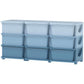 Light blue kids storage dresser tower with nine open bins and flat top