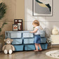 Blue kids storage dresser tower with nine front drawers and squared sides