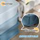 Blue storage dresser tower with rounded edges and elevated base for air flow