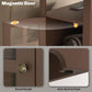 Brown cabinet door with round handle and anti-slip foot pads detail on end table