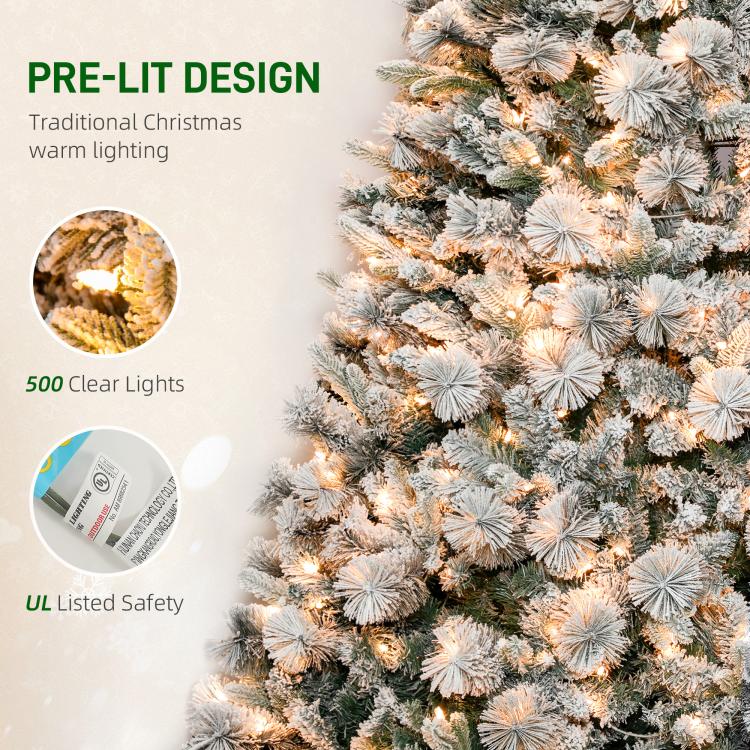 Prelit artificial Christmas tree branch cluster with flocked tips and clear lights