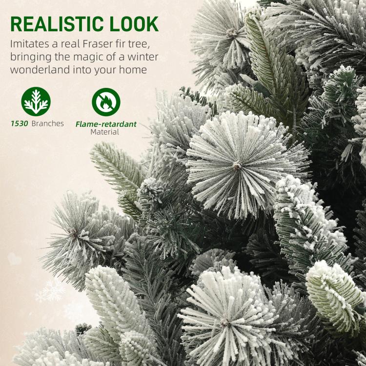 Flocked artificial Christmas tree branch tips with clear light bulbs