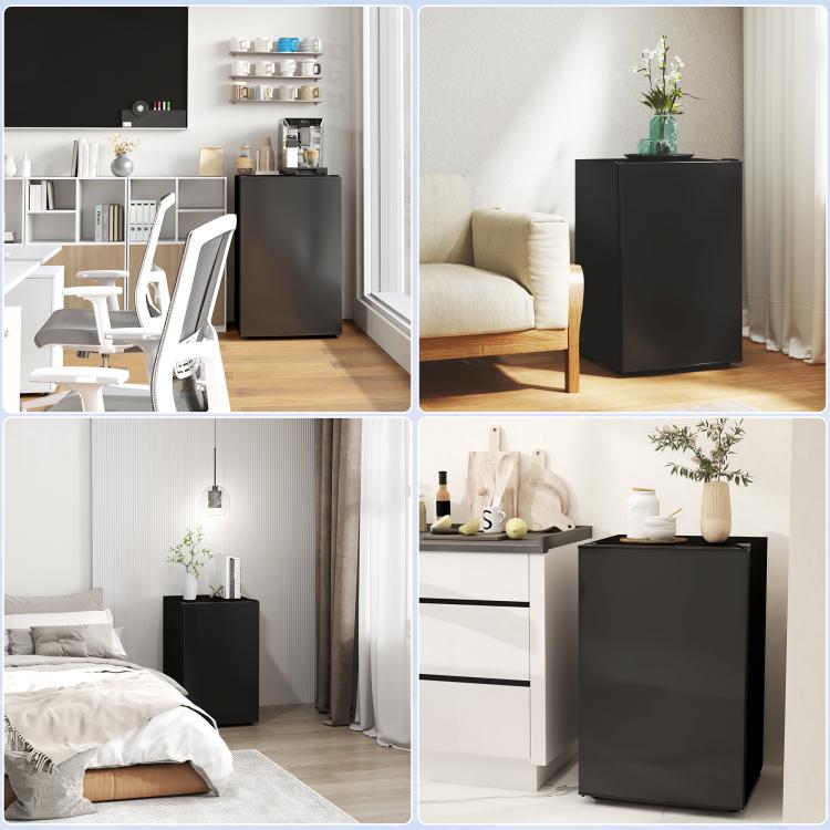 Black single-door mini refrigerator with freezer compartment