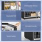 Black mini fridge interior and base features, including shelves, handle, and casters.
