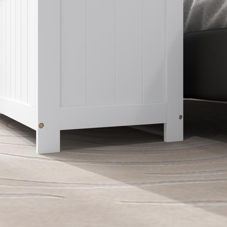 White wooden storage trunk bench base with four legs and corner hardware