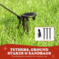 Inflatable Santa yard stakes and tethers shown on grass for outdoor stability