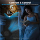 Portable air conditioner with dim control lights in a dark bedroom setting