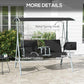 Two-seat porch swing with padded cushions, metal spring hooks, and gray frame details
