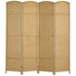 Four-panel folding room divider screen in natural woven finish, freestanding