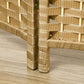 Woven 4-panel room divider screen corner post, natural wood tone and rattan weave
