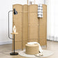Freestanding 4-panel folding room divider screen with woven panels and rounded tops