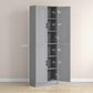 Freestanding pantry cabinet with dimensions markings, two doors per side and shelving