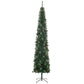 Slim 9.5 ft artificial Christmas tree, green, full view with metal stand