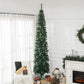 Slim green pencil Christmas tree with pine cones, realistic branch tips, and metal stand