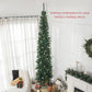 Slim green pencil Christmas tree with pine cones and full, realistic branch tips