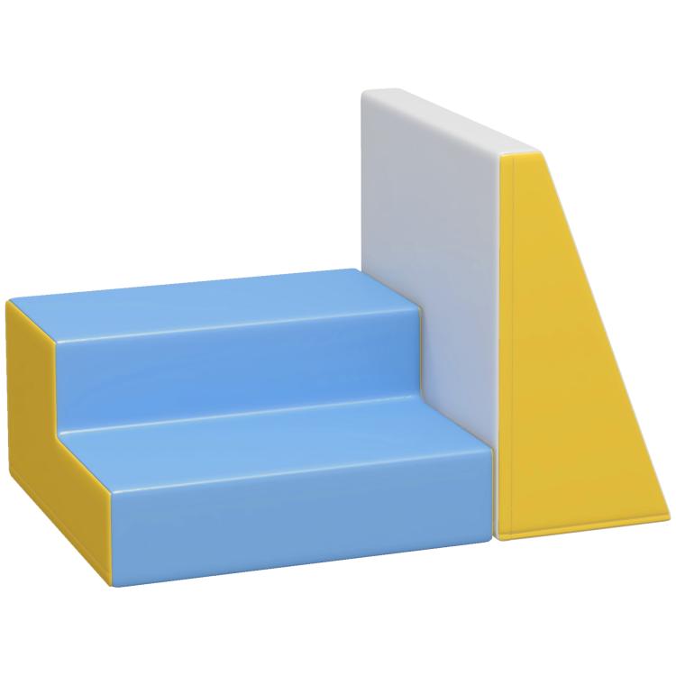 Foam toddler steps and ramp play set in blue and yellow with gray backrest